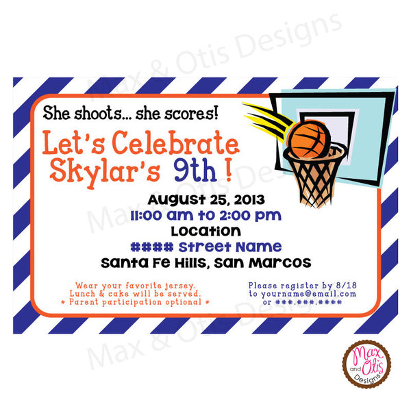 Basketball Party - Custom Invitation Printable - Max & Otis Designs