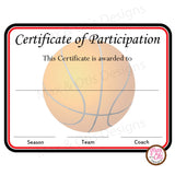 Basketball Certificate of Participation (Editable PDF) - Max & Otis Designs