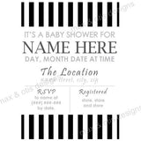 Baby Shower Invitation - Black & White Stripe (editable PDF) - Max & Otis Designs
