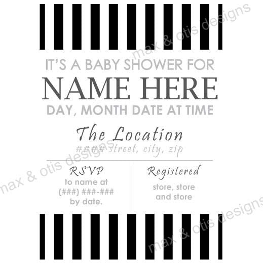 Baby Shower Invitation - Black & White Stripe (editable PDF) - Max & Otis Designs