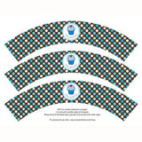 Printable Cupcake Wrappers - Birthday Cupcake (blue & brown dot) - Max & Otis Designs