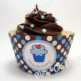 Printable Cupcake Wrappers - Birthday Cupcake (blue & brown dot) - Max & Otis Designs