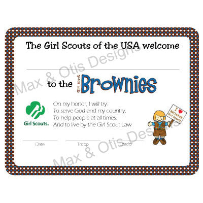 Girl Scout Brownie Printable Investiture Certificate (editable PDF) - Max & Otis Designs