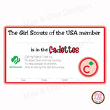 Girl Scout Cadette Printable Membership Cards (editable PDF) - Max & Otis Designs