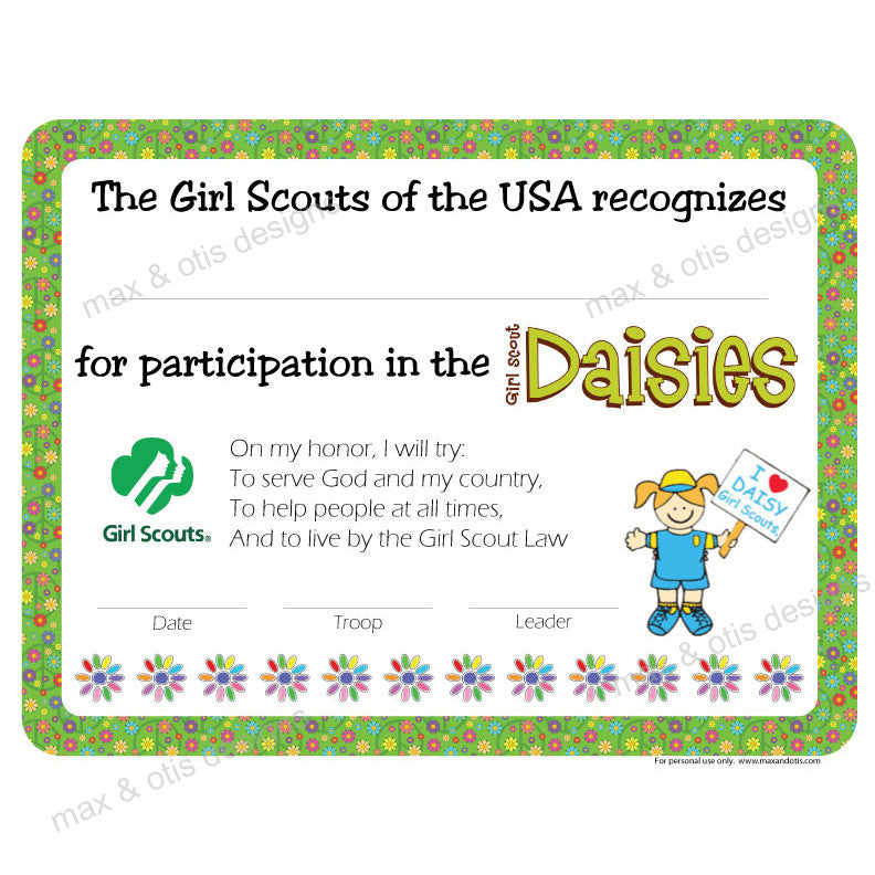 Girl Scout Daisy Printable Participation Certificate (editable PDF) – Max & Otis Designs girl-scout-daisy-printable-participation-certificate-editable-pdf-max-otis-designs