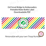 Girl Scout Ambassadors Bridging Water Bottle Label (editable PDF)