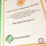 Girl Scout Junior Printable Bronze Award Folder Cover (editable PDF) - Max & Otis Designs