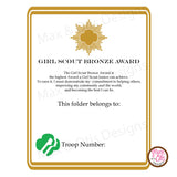 Girl Scout Junior Printable Bronze Award Folder Cover (editable PDF) - Max & Otis Designs