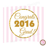 Printable Cupcake Wrappers - Graduation Pink White Stripe (editable PDF) - Max & Otis Designs