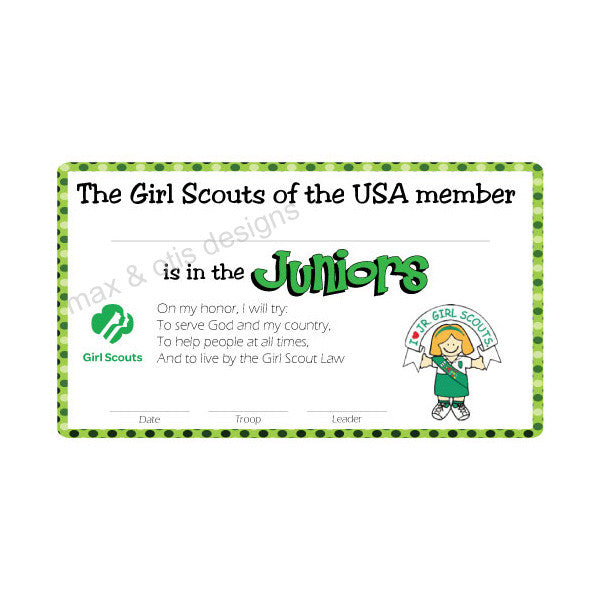 Girl Scout Junior Printable Membership Cards (editable PDF) – Max ...