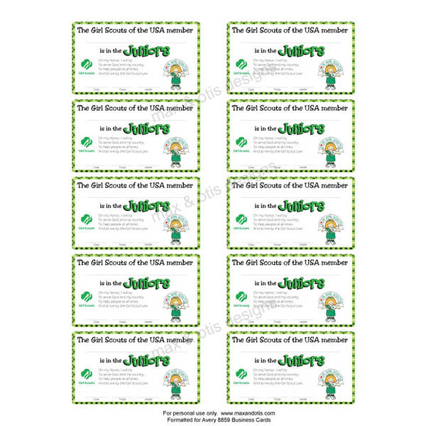 Girl Scout Junior Printable Membership Cards (editable PDF) – Max ...