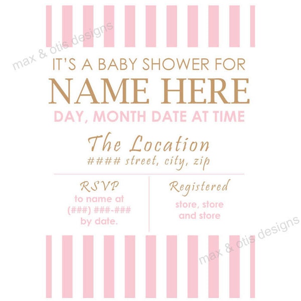Baby Shower Invitation - Pink & White Stripe (editable PDF) - Max & Otis Designs