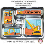 PlanetBox Rover Personalized Magnets - Construction Trucks (Editable PDF)