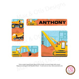 PlanetBox Rover Personalized Magnets - Construction Trucks (Editable PDF)