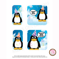 PlanetBox Shuttle Personalized Magnets - New Year Penguins - Max & Otis Designs