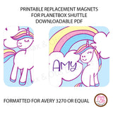 PlanetBox Shuttle Personalized Magnets - Unicorn Rainbow (Editable PDF)