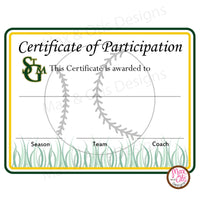 Softball Certificate of Participation (Editable PDF) - Max & Otis Designs
