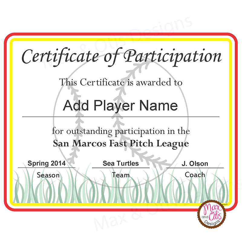 Softball Certificate of Participation (Editable PDF) – Max & Otis Designs softball-certificate-of-participation-editable-pdf-max-otis-designs