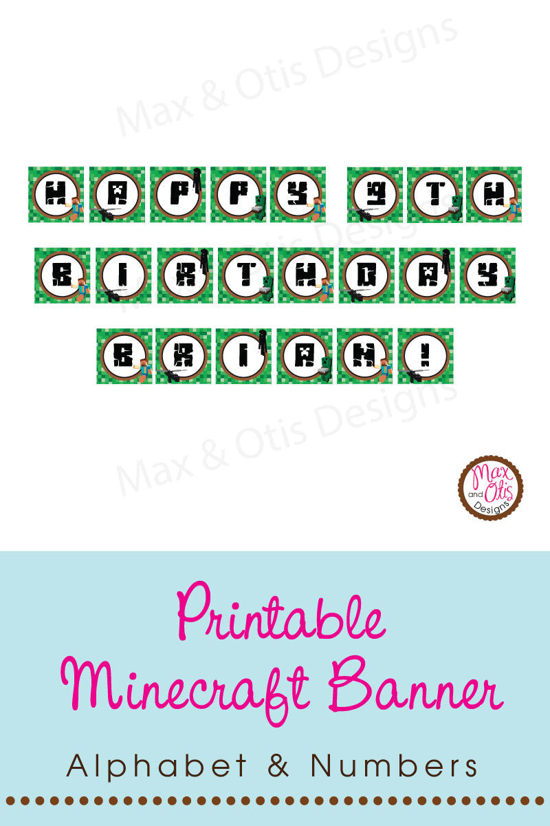 Minecraft Printable Alphabet Banner - Editable PDF