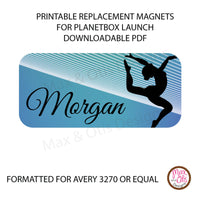 PlanetBox Launch Personalized Magnets - Gymnastics -Blue (Editable PDF)