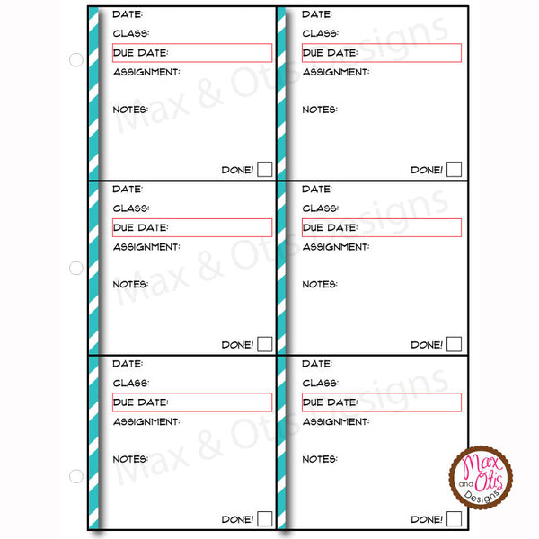 Printable Middle School Homework Tracker - Max & Otis Designs