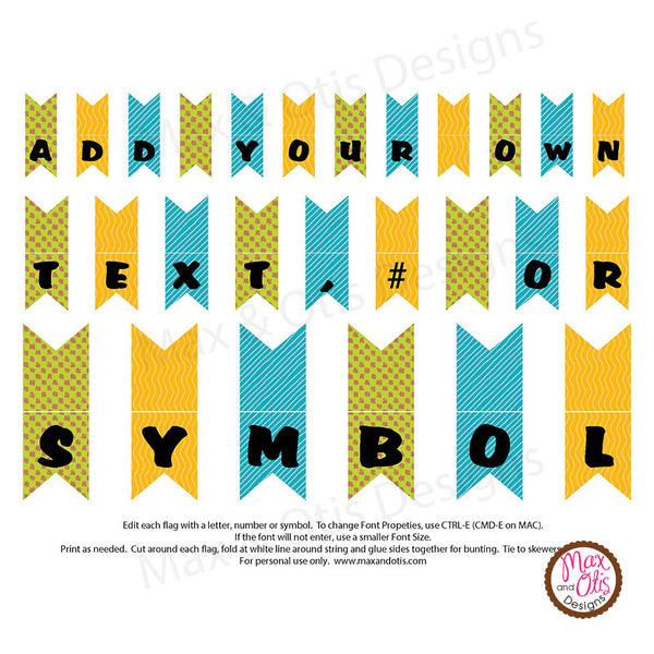 Printable Mini Bunting Flag Cake Topper - Editable PDF