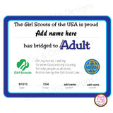 Girl Scout Adult Printable Bridging Certificate (editable PDF) - Max & Otis Designs
