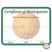 Basketball Certificate of Participation (Editable PDF) - Max & Otis Designs