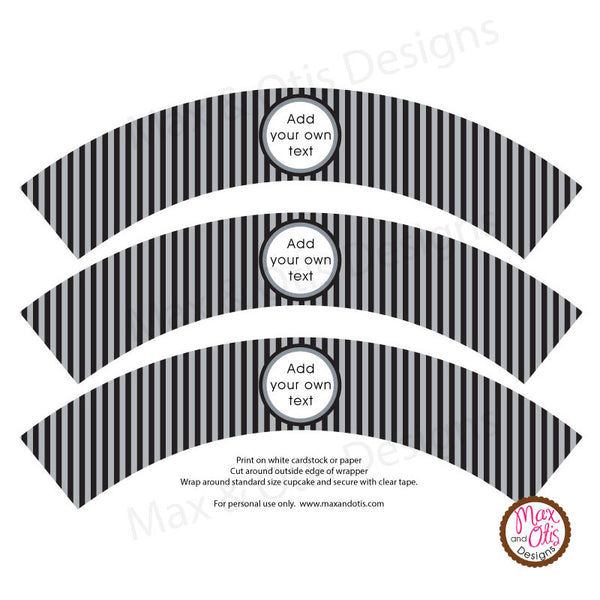 printable-cupcake-wrappers-black-silver-stripe-editable-pdf-max-otis-designs for Free Printable Black And White Striped Paper Printable Cupcake Wrappers - Black & Silver Stripe (editable PDF) – Max & Otis Designs for Free Printable Black And White Striped Paper