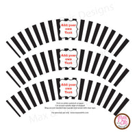 Printable Cupcake Wrappers - Black & White Stripe (editable PDF) - Max & Otis Designs