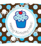 Printable Cupcake Wrappers - Birthday Cupcake (blue & brown dot) - Max & Otis Designs