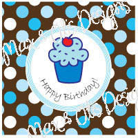 Printable 2" Tags & Labels - Happy Birthday Cupcake - Max & Otis Designs