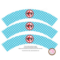 Printable Cupcake Wrappers - Bowling Party (Blue & White) - Max & Otis Designs