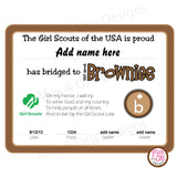 Girl Scout Brownie Printable Bridging Certificate (editable PDF) - Max & Otis Designs