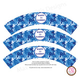 Printable Cupcake Wrappers - Blue Camouflage (editable PDF) - Max & Otis Designs