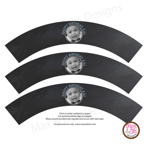 Printable Cupcake Wrappers - Photo Wrapper Chalkboard - Max & Otis Designs