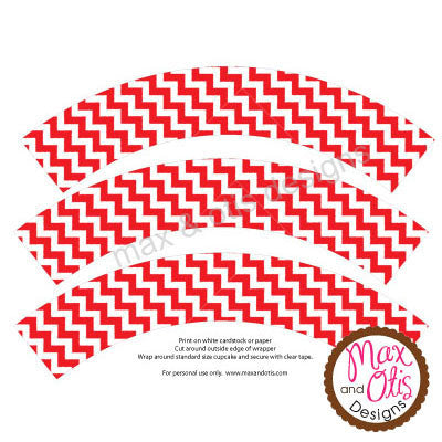 Printable Cupcake Wrappers - Red & White Chevron – Max & Otis Designs