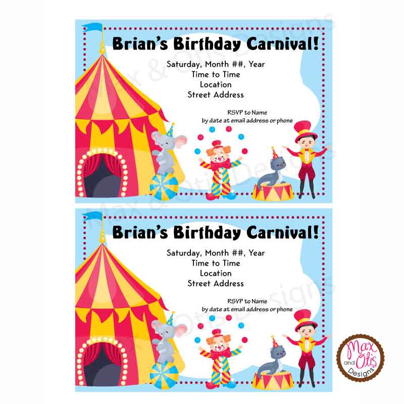 Carnival Circus Party - Custom Invitation printable – Max & Otis Designs