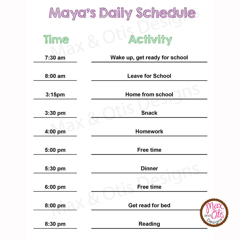 Printable Children's Daily Schedule (Editable PDF) – Max & Otis Designs for Free Printable Daily Schedule For Kindergarten