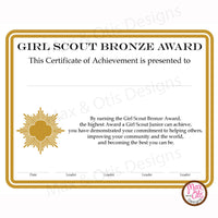 Girl Scout Junior Printable Bronze Award Certificate (editable PDF) - Max & Otis Designs