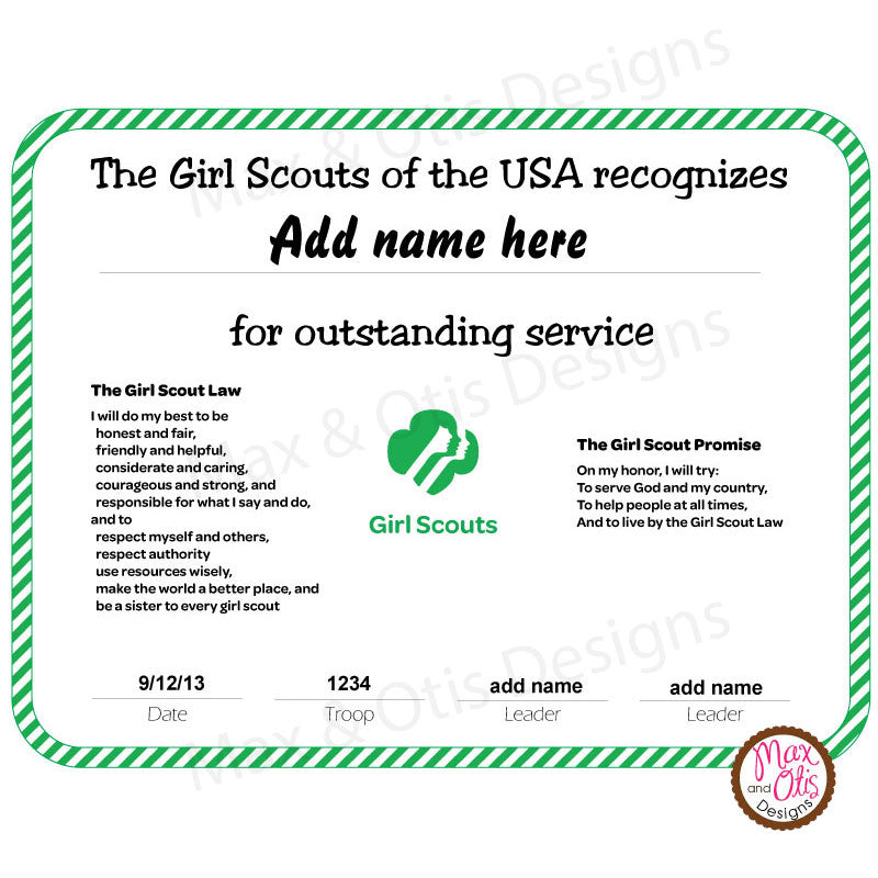 Girl Scout Printable Certificate (editable PDF) – Max & Otis Designs