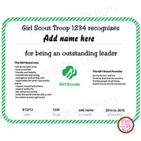 Girl Scout Printable Certificate (editable PDF) - Max & Otis Designs