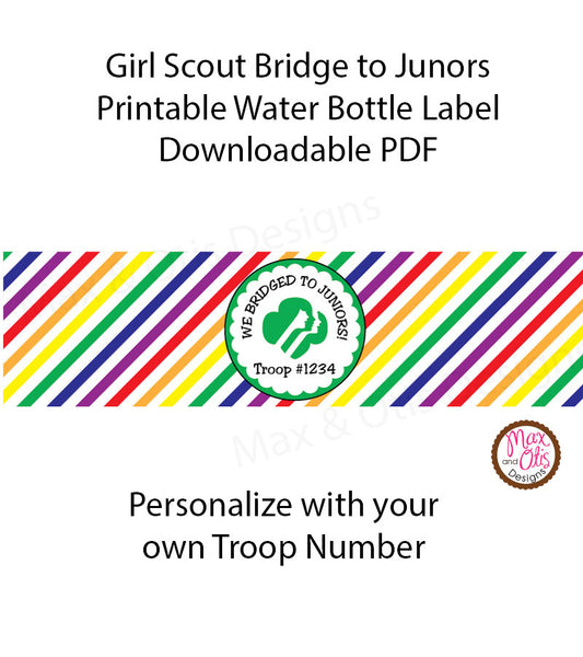 Girl Scout Junior Bridging Water Bottle Label (editable PDF) - Max & Otis Designs