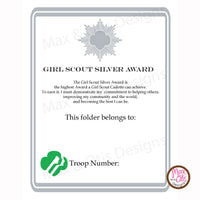 Girl Scout Cadette Printable Silver Award Folder Cover (editable PDF) - Max & Otis Designs