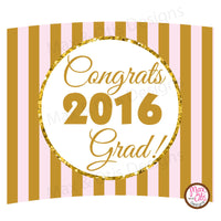 Printable Cupcake Wrappers - Graduation Pink Gold Stripe (editable PDF) - Max & Otis Designs
