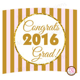 Printable Cupcake Wrappers - Graduation Pink Gold Stripe (editable PDF) - Max & Otis Designs