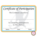Hockey Certificate of Participation (Editable PDF) - Max & Otis Designs