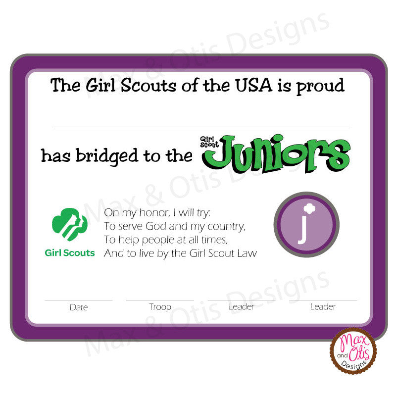 Girl Scout Junior Printable Bridging Certificate (editable PDF) – Max & Otis Designs girl-scout-junior-printable-bridging-certificate-editable-pdf-max-otis-designs