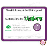 Girl Scout Junior Printable Bridging Certificate (editable PDF) - Max & Otis Designs