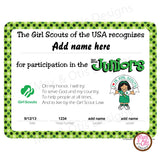 Girl Scout Junior Printable Participation Certificate (editable PDF) - Max & Otis Designs